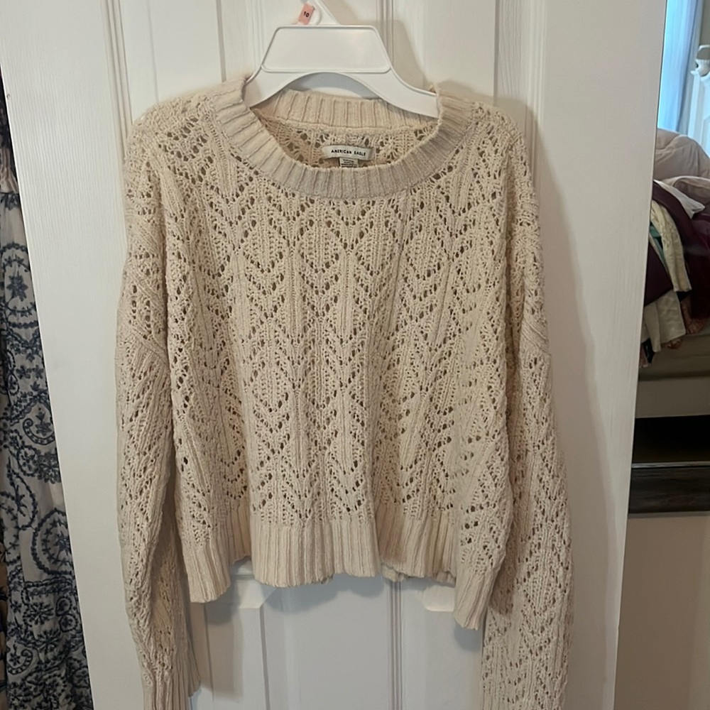 American Eagle Chenille Open Knit Sweater Cream